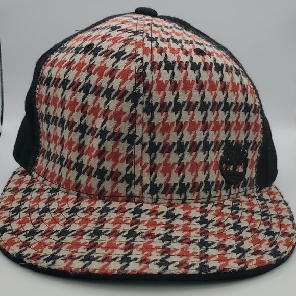 Men's TIMBERLAND Fitted Cap Black & Red Houndstooth Wool Blend Embroidered Logo - Picture 1 of 13